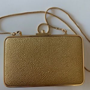 Henri Bendel Box Caviar Clutch in Gold